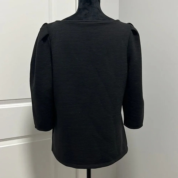 Worthington women’s boat neck puff 3/4 length sleeves black ribbed blouse size L - Picture 6 of 8